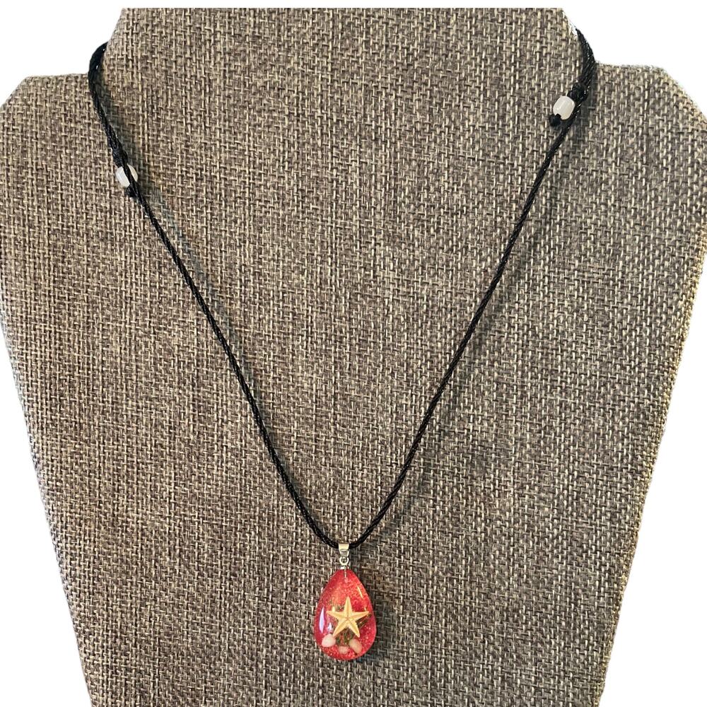 Starfish Red Acrylic Satin Cord Necklace NEW